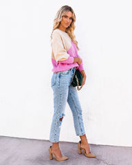 Vice Versa Colorblock Strickpullover - Taupe Fuchsia