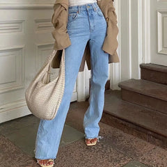 Vintage High Waist Jeans mit ausgefranstem Saum und weitem Bein - Hellblau