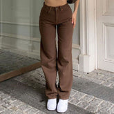 Vintage-Stil 90er High Waist Straight Leg Jeans - Schokolade