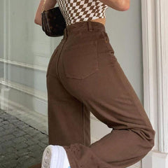 Vintage-Stil 90er High Waist Straight Leg Jeans - Schokolade