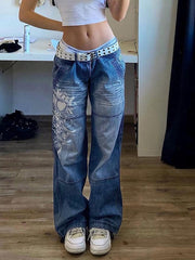 Jeans mit verwaschenem Vintage-Herz-Print