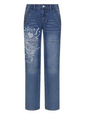 Jeans mit verwaschenem Vintage-Herz-Print