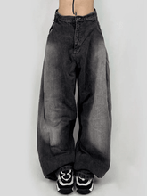 Washed Contrast Waist Pleated Relaxed Leg Boyfriend Jeans NewGew