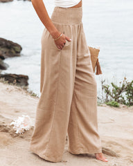 Weston – Gesmoktes Hosenkleid aus Leinenmischung mit Taschen – Kamel