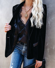 Wine Me And Dine Me Samtblazer mit Taschen - Schwarz