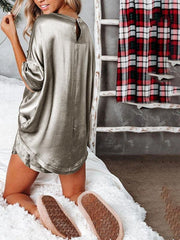 Einfarbiges Kurzarm-Top- und Shorts-Set für Damen