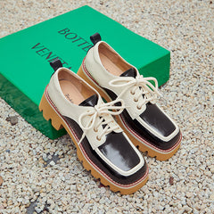 Dalary – Handgefertigte Oxfords mit Patchwork-Plateau und dicker Sohle