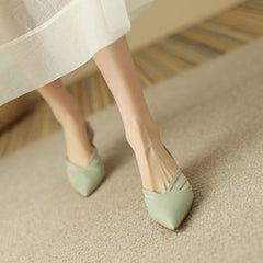 Hilda Genuine Leather V Cut Handmade Slingback Low Heel Pumps Newgew