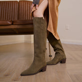 Nayla Suede Khaki Knee High Boots Newgew