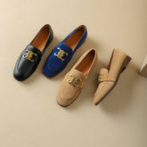 Cataleya Womens Suede Loafers with Chain