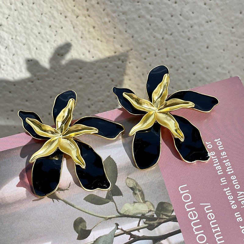 Pendientes de bloque de color con doble flor 