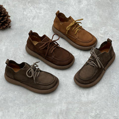 Zapatos planos Oxford de cuero con cordones hechos a mano