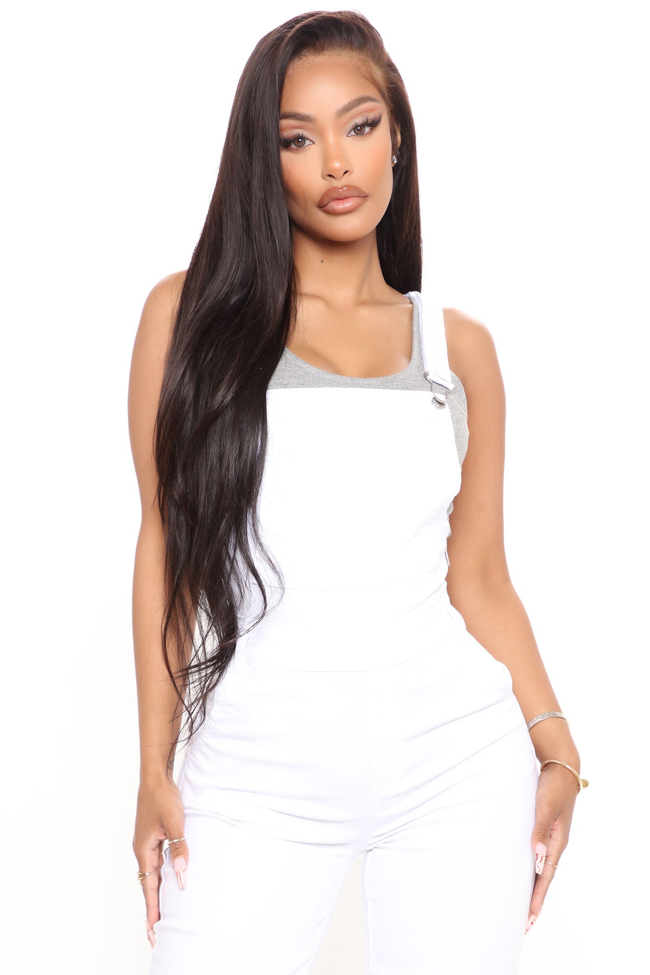 Soul Searching – Extrem ausgestellter Jeans-Overall – Weiß