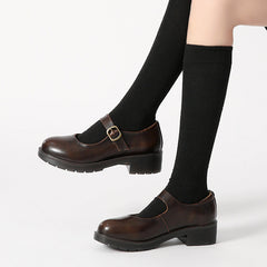 Mary Janes Schuhe, klobige Uniform-Abendschuhe aus Leder