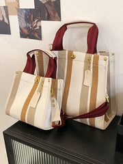 Bolsos de hombro tipo tote de lona con estampado de rayas
