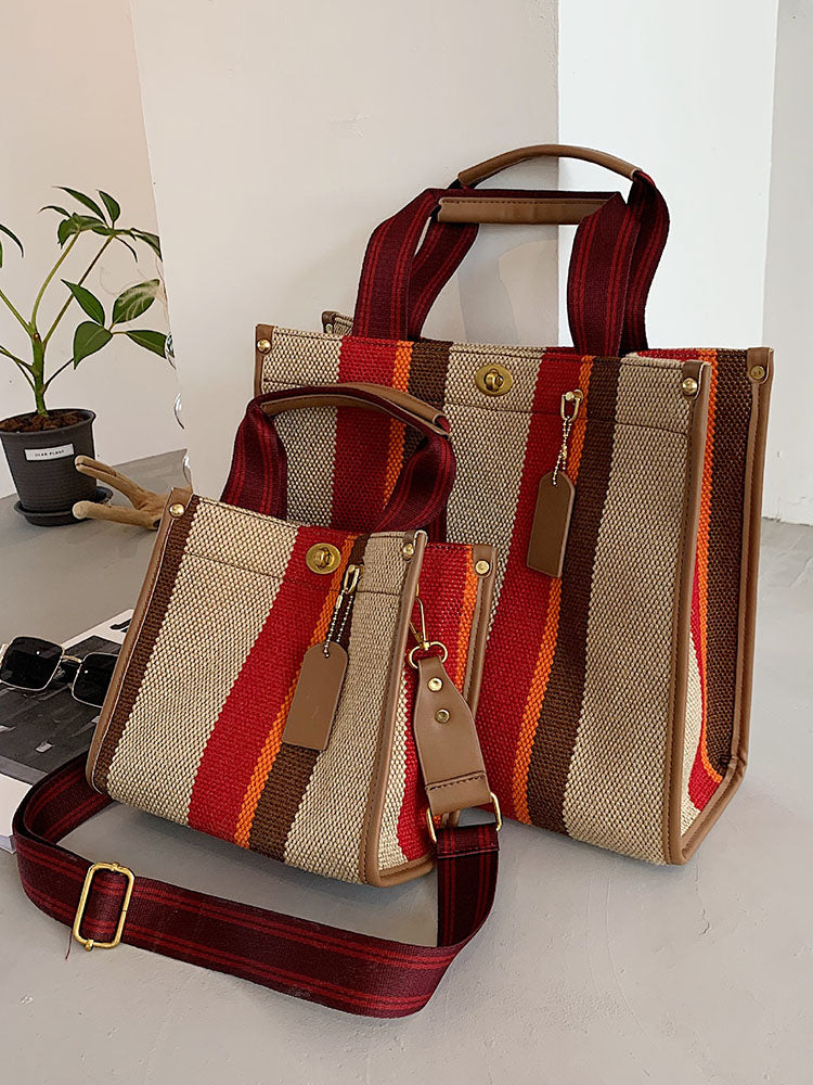 Bolsos de hombro tipo tote de lona con estampado de rayas