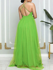 Ärmellose Neckholder-Maxikleider aus Netzstoff mit Rücken