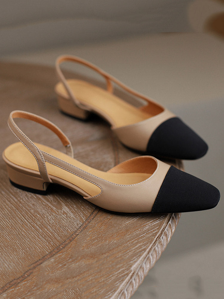Slingback-Sandalen mit klobigem Absatz und spitzer Zehenpartie
