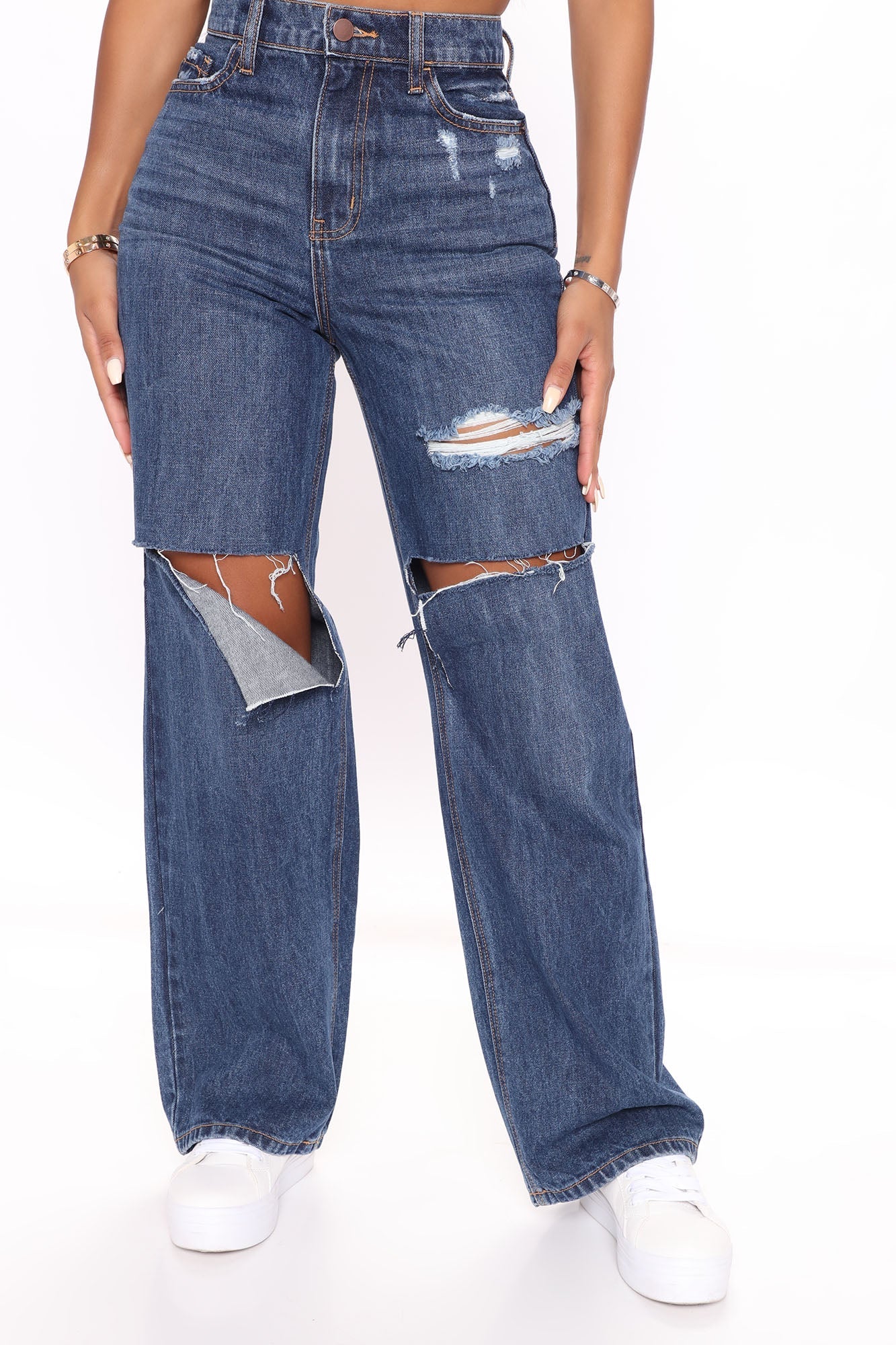 Make It Edgy Ripped Boyfriend Jeans - Dark Wash Ins Street