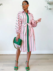 Gestreifte Button-Down-Hemd-Midikleider