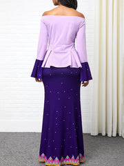Langärmliges, figurbetontes Maxikleid mit Blumendruck und Rüschen