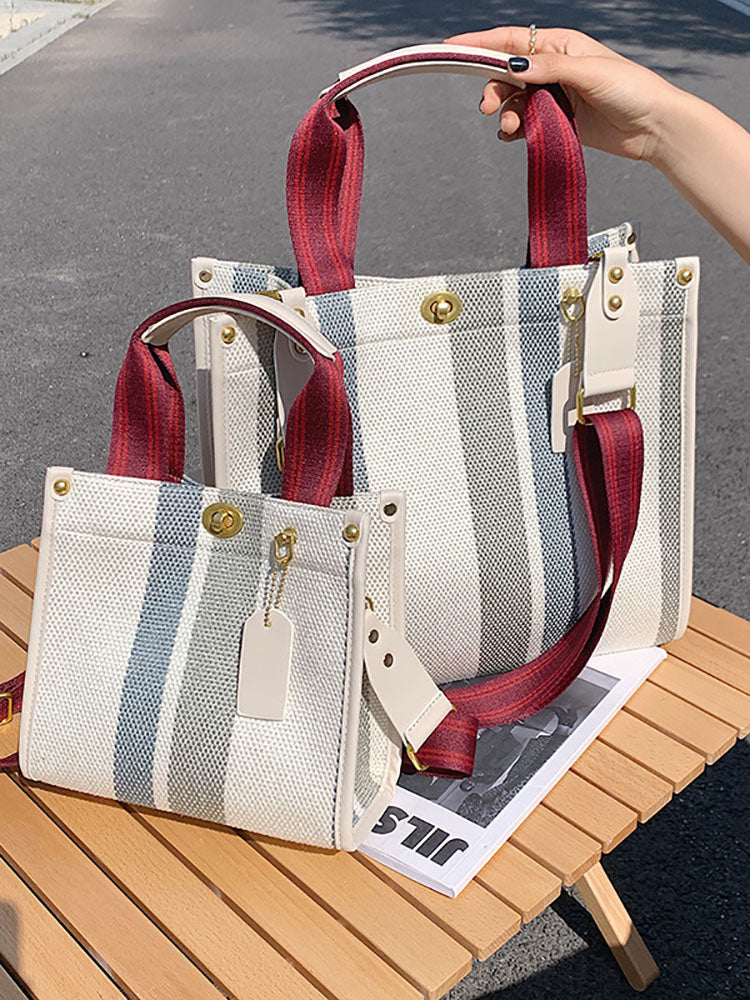 Bolsos de hombro tipo tote de lona con estampado de rayas