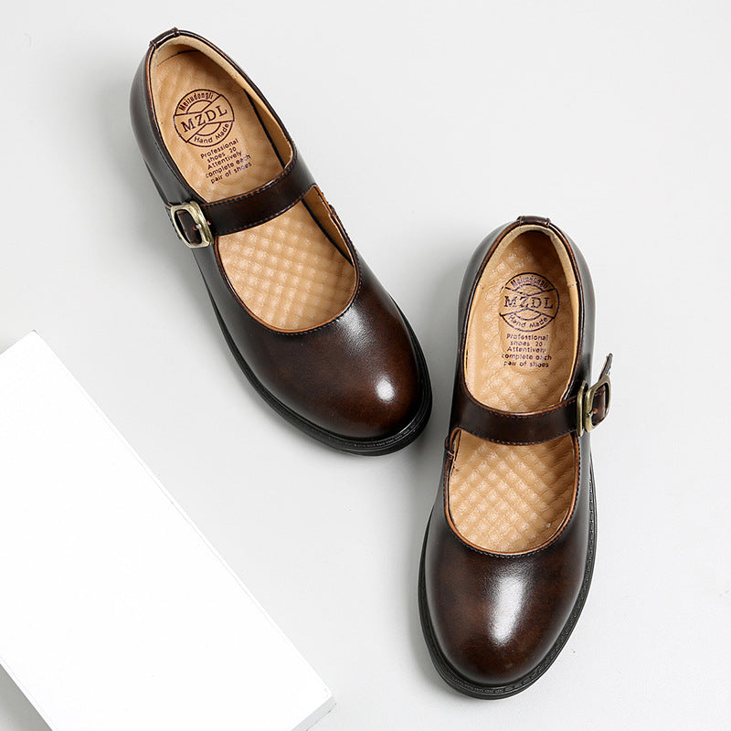 Mary Janes Schuhe, klobige Uniform-Abendschuhe aus Leder