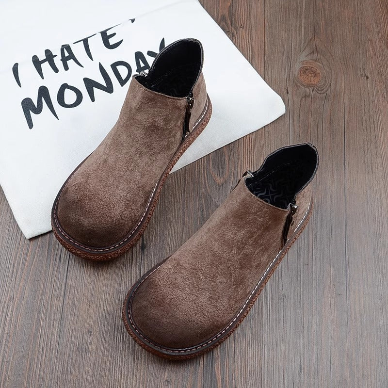 Botas cómodas de ante retro con cremallera y cabeza redonda