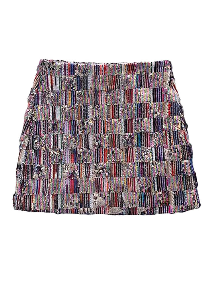 Miniröcke mit Pailletten-Patchwork-Streifenmuster