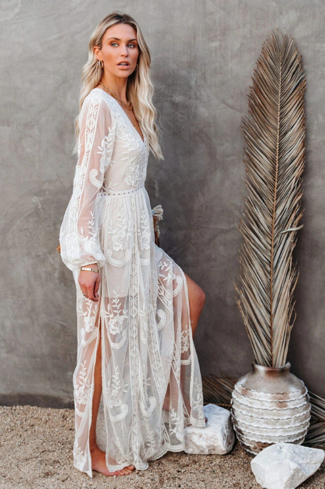 Vestido largo de encaje bohemio