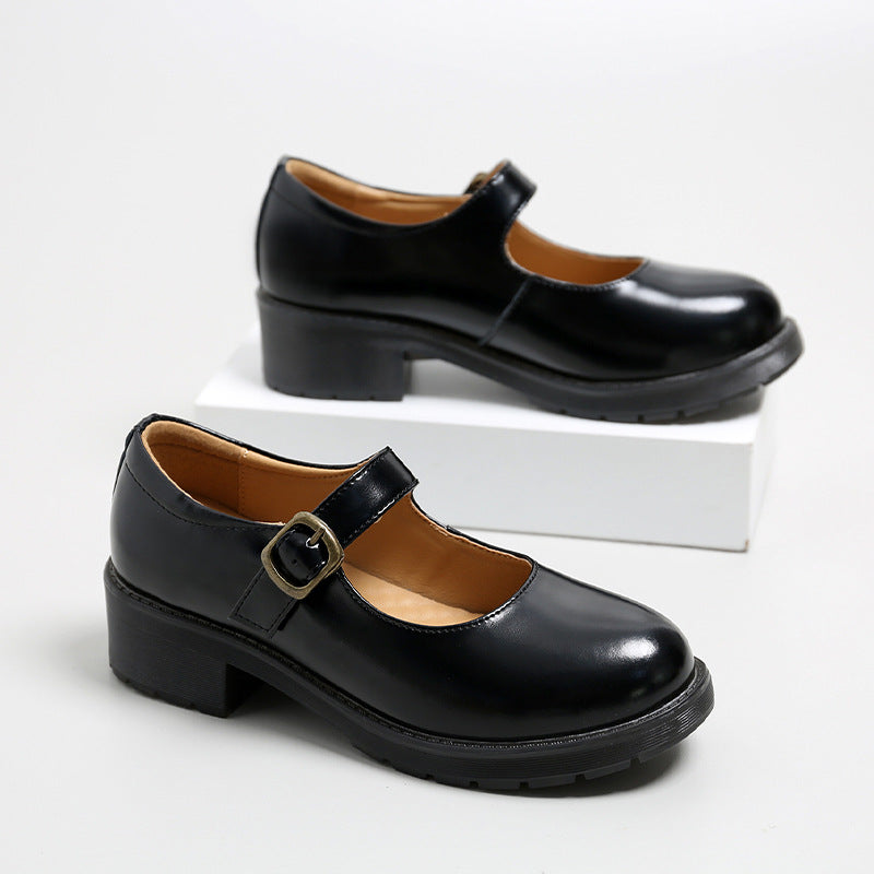 Mary Janes Schuhe, klobige Uniform-Abendschuhe aus Leder