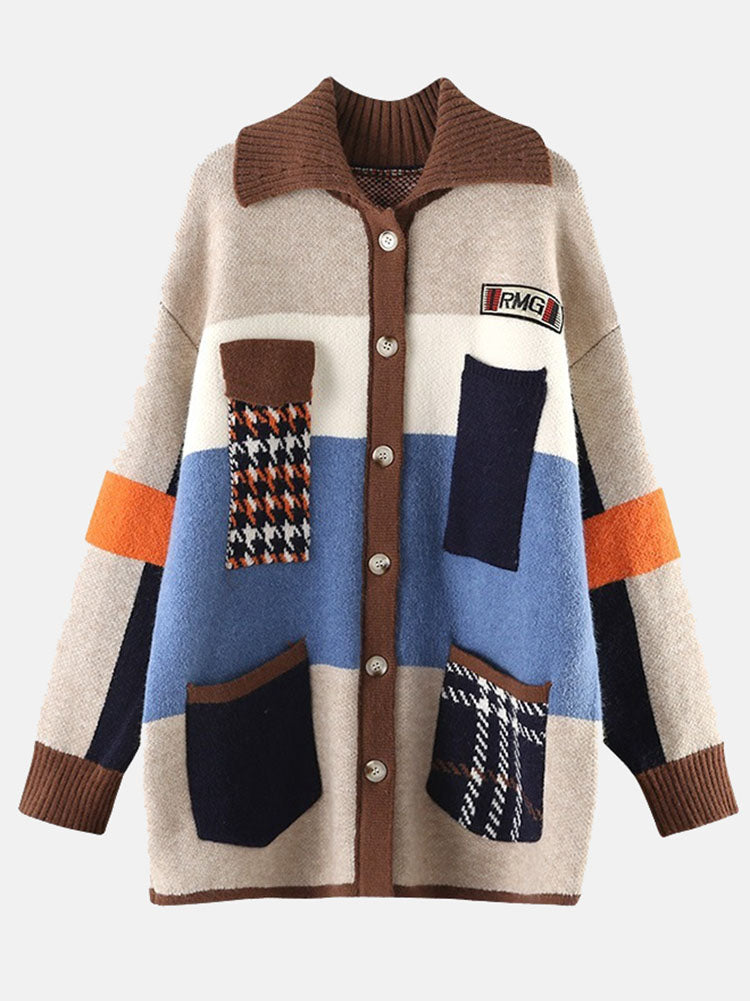 Strickjacke im Retro-Farbblock-Stil