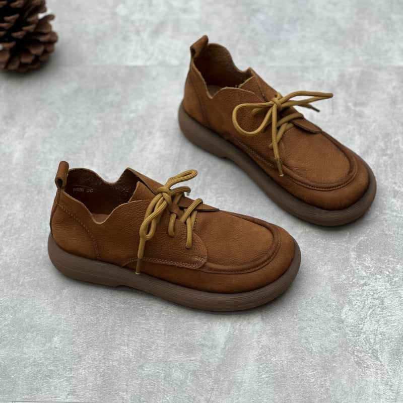 Zapatos planos Oxford de cuero con cordones hechos a mano