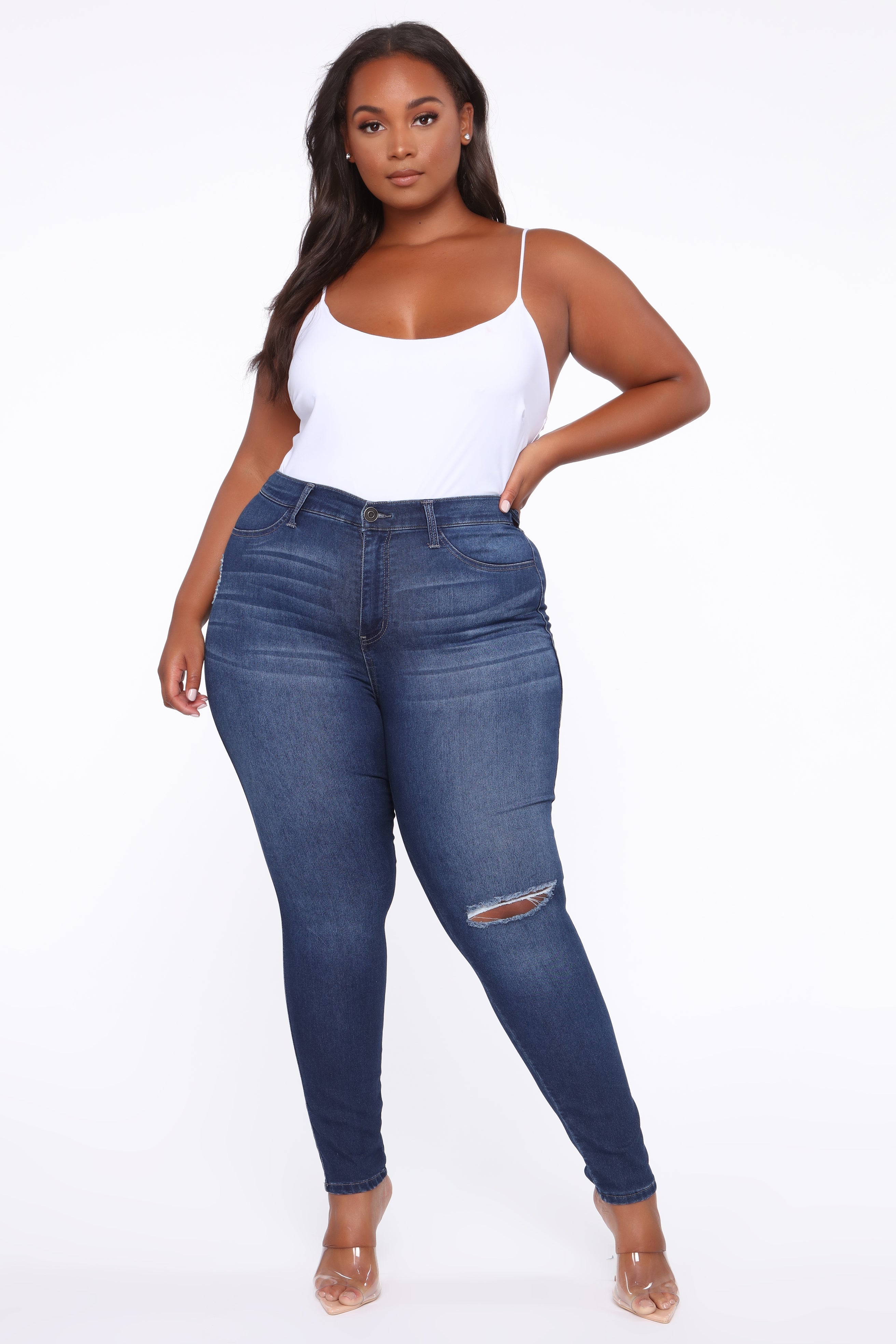 Swing My Way – Skinny Jeans mit hohem Bund – Mittelblaue Waschung
