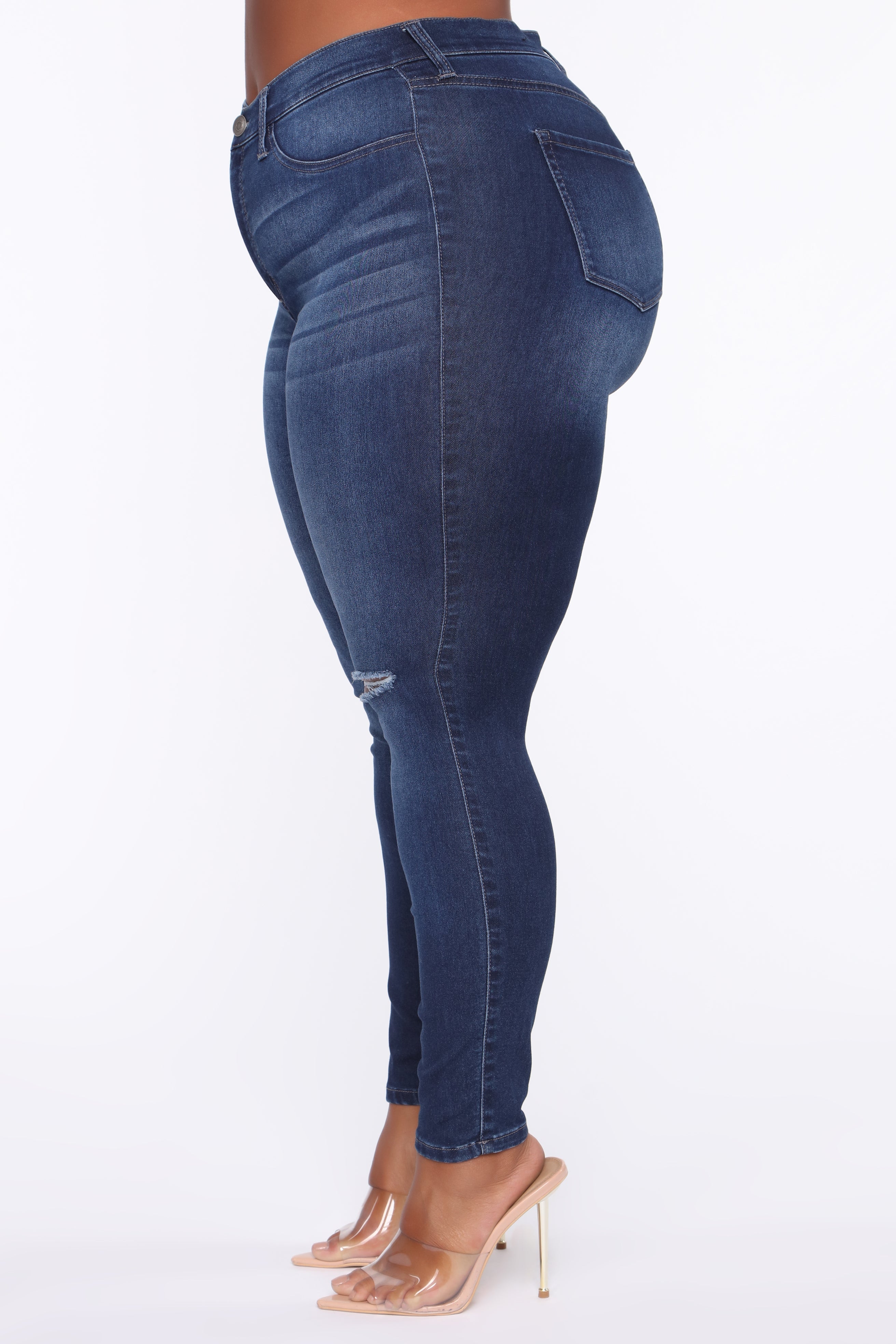 Swing My Way – Skinny Jeans mit hohem Bund – Mittelblaue Waschung