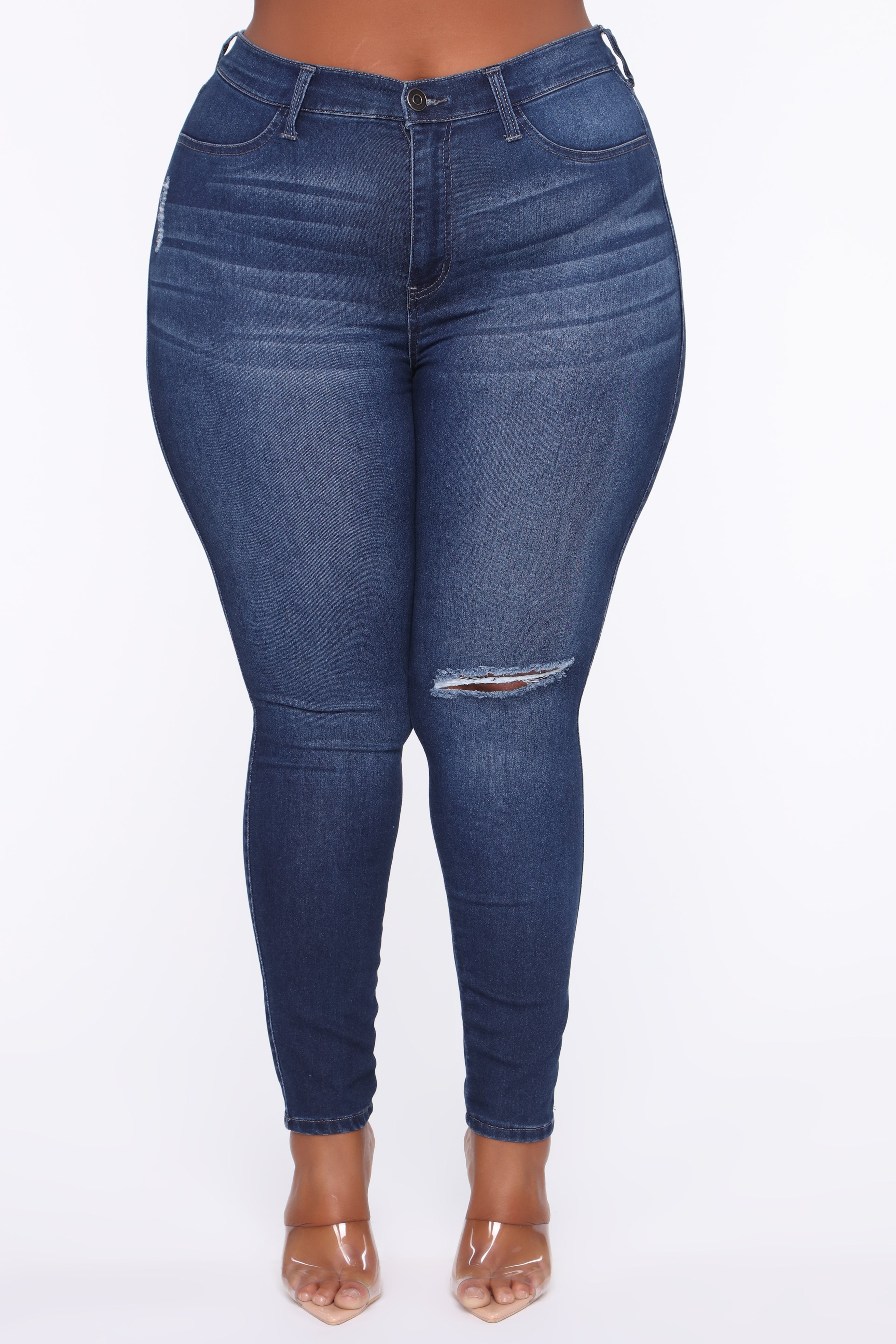 Swing My Way – Skinny Jeans mit hohem Bund – Mittelblaue Waschung