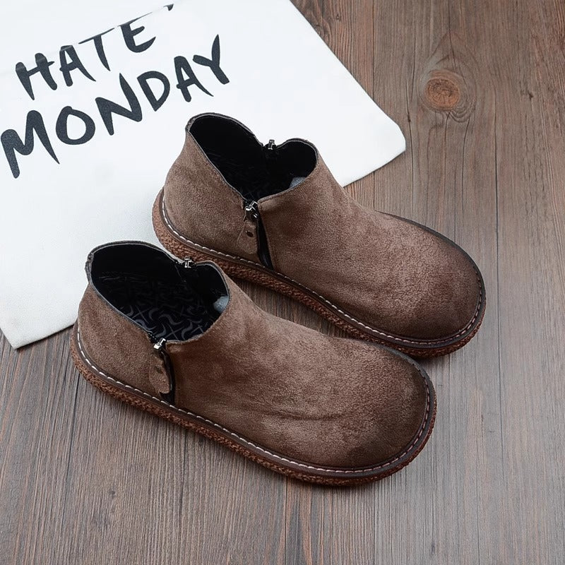 Botas cómodas de ante retro con cremallera y cabeza redonda