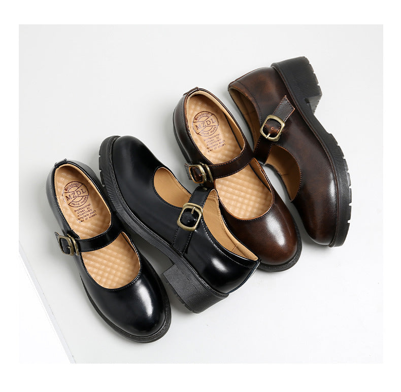 Mary Janes Schuhe, klobige Uniform-Abendschuhe aus Leder