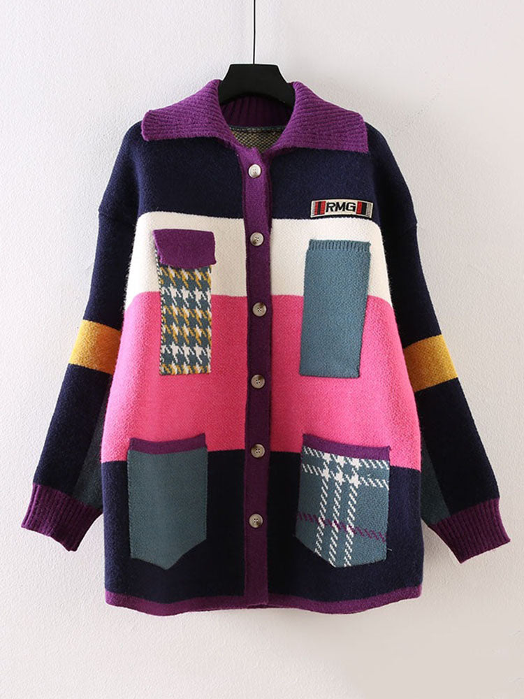 Strickjacke im Retro-Farbblock-Stil