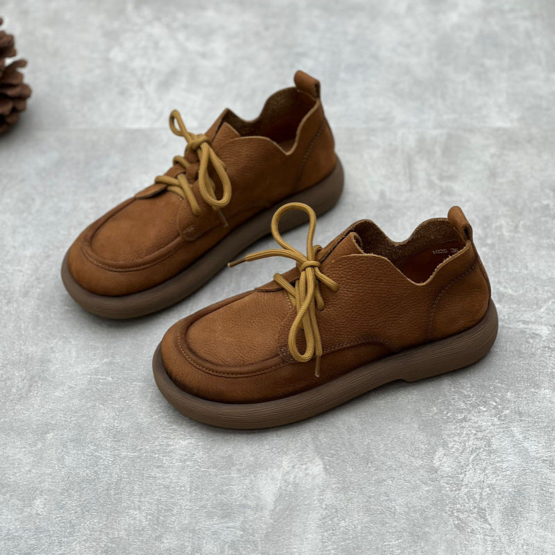 Zapatos planos Oxford de cuero con cordones hechos a mano