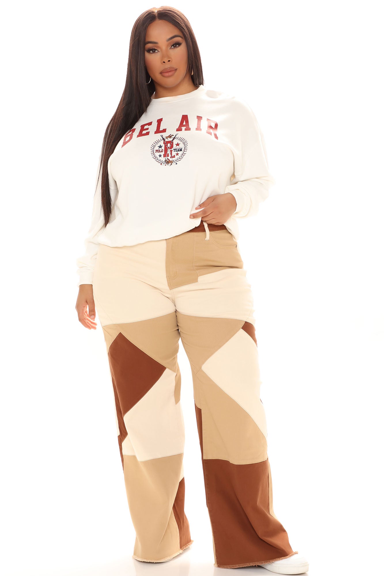 Seen The World Patchwork-Jeans mit weitem Bein - Braun/Kombi