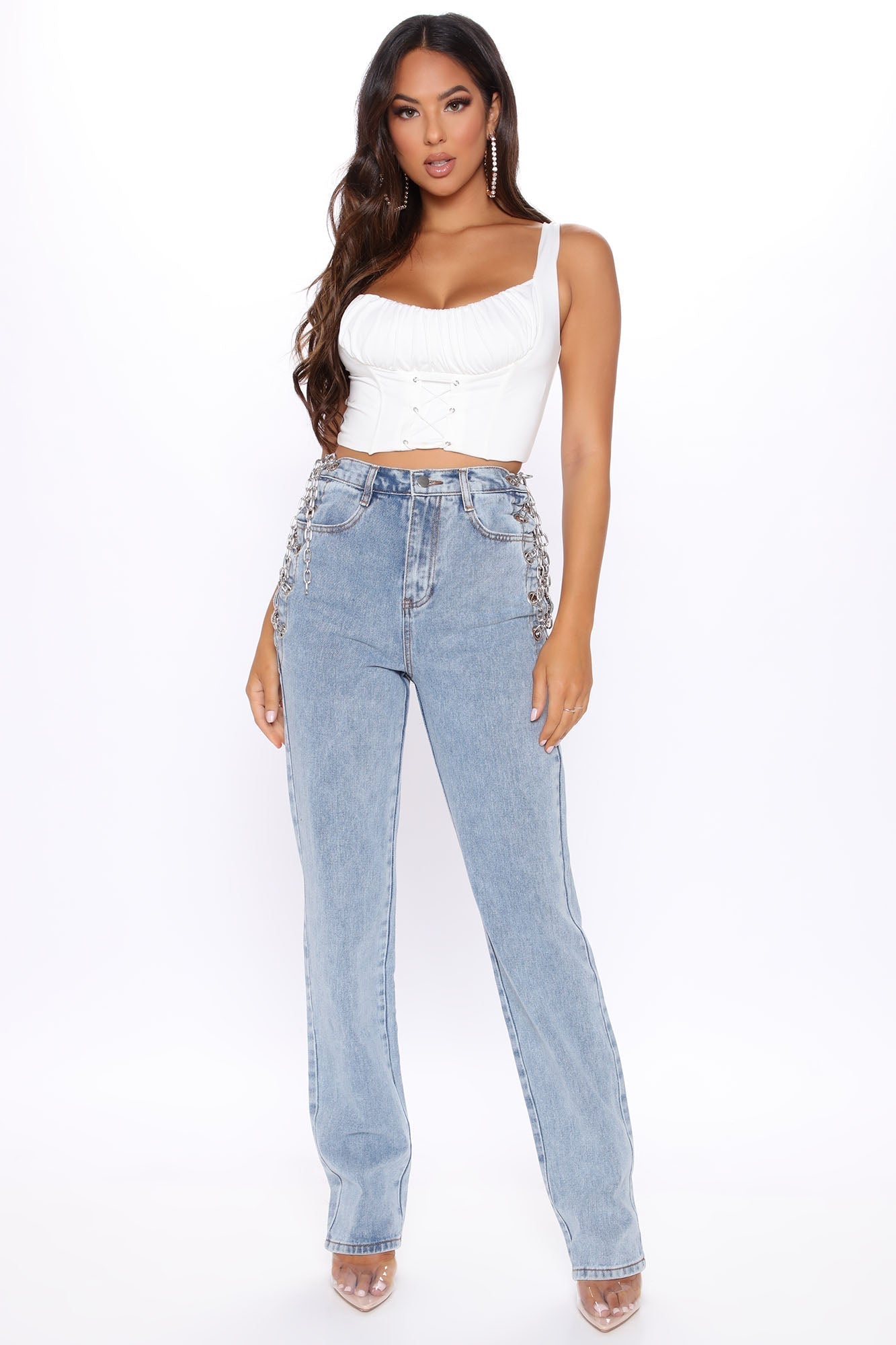 Tall Breaking Chains Straight Leg Jeans – Hellblaue Waschung