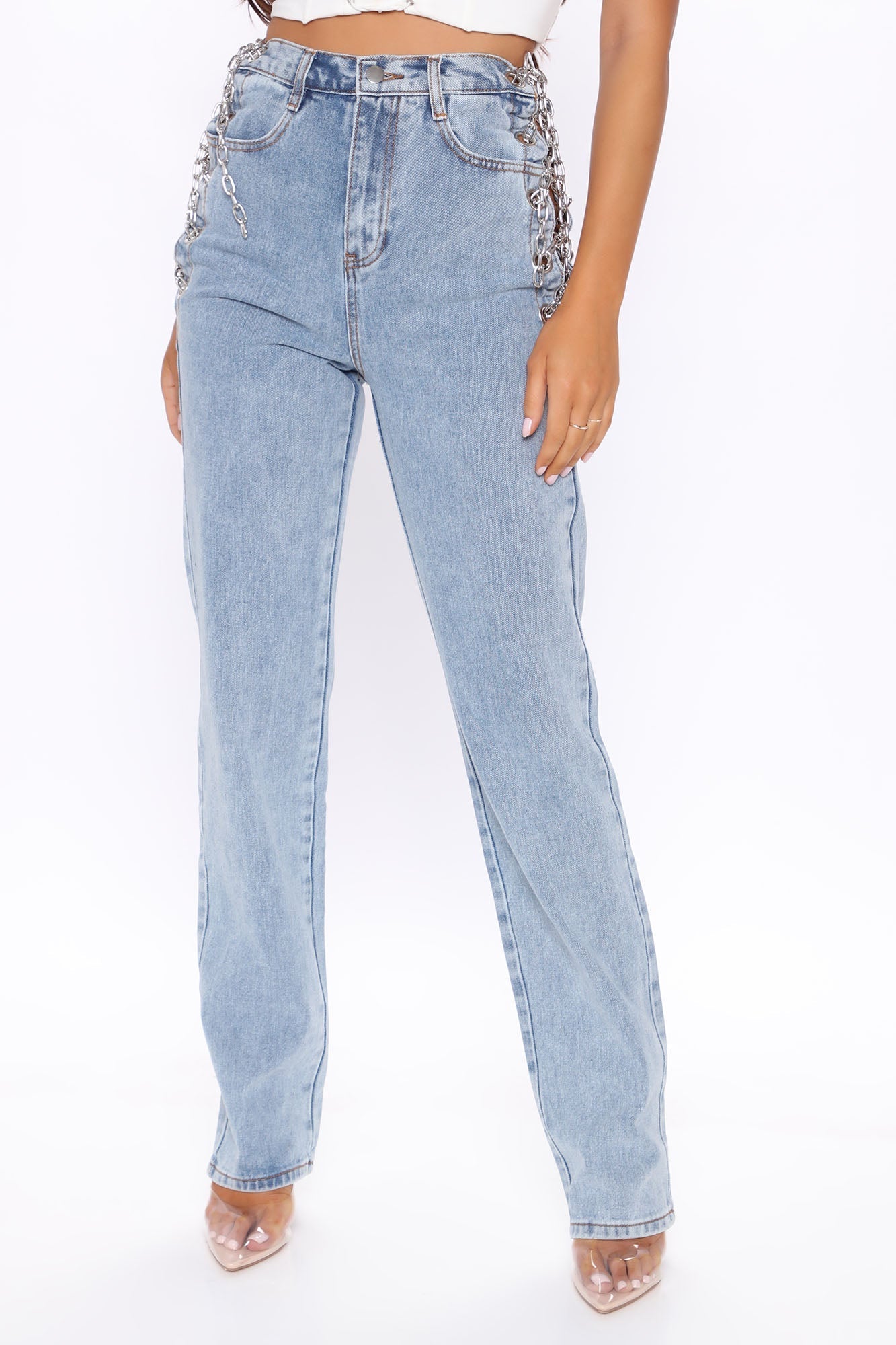 Tall Breaking Chains Straight Leg Jeans – Hellblaue Waschung