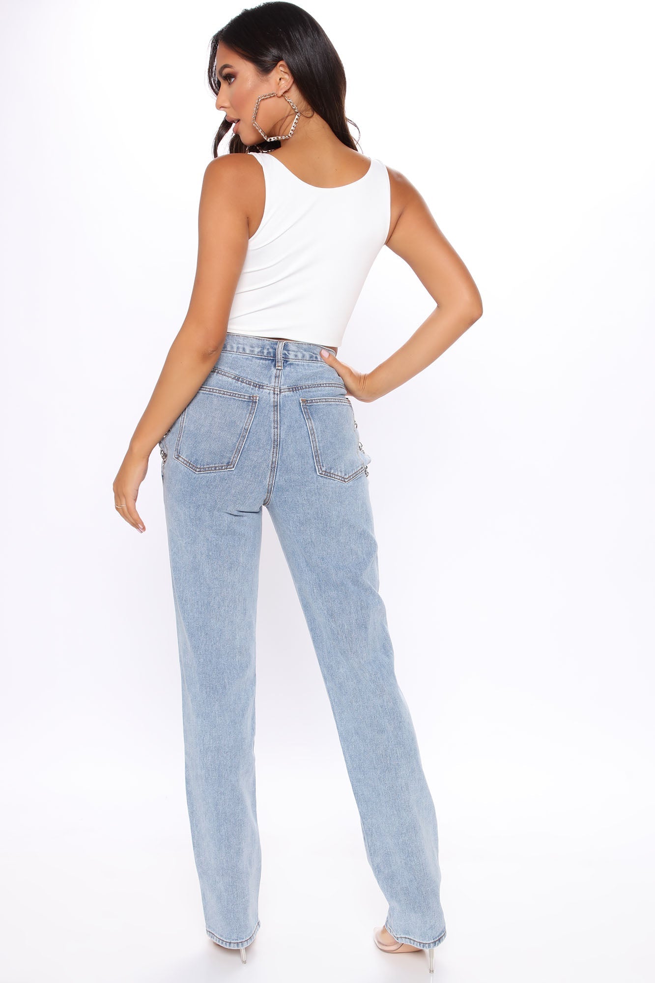 Tall Breaking Chains Straight Leg Jeans – Hellblaue Waschung