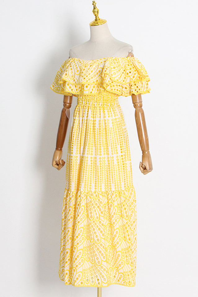 Tulum – Schulterfreies Kleid mit Lochstickerei