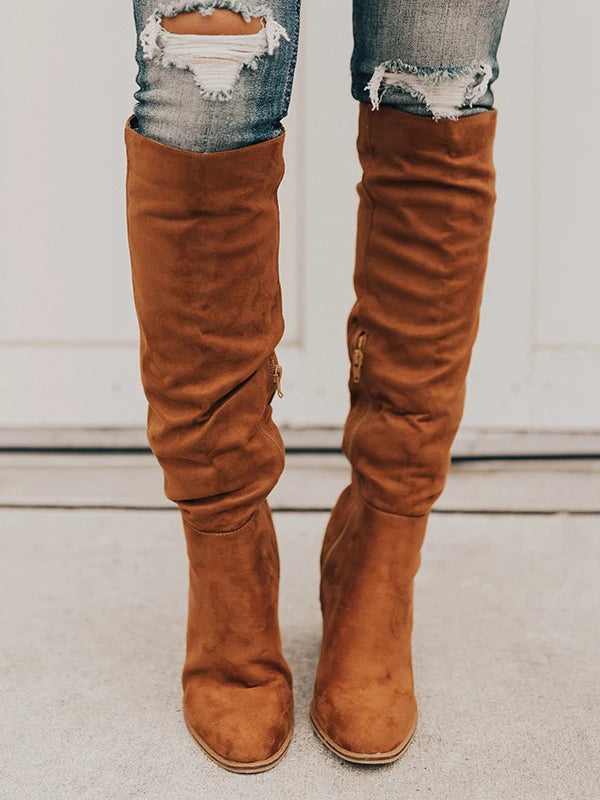 Botas de tacón grueso de ante sintético