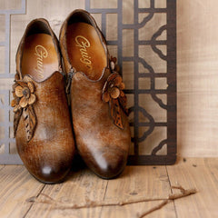 Botas de tacón de piel auténtica, estilo bohemio, estilo vintage