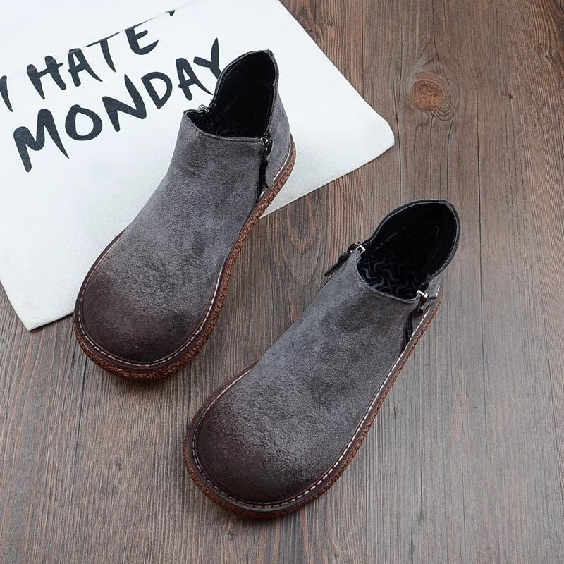 Botas cómodas de ante retro con cremallera y cabeza redonda
