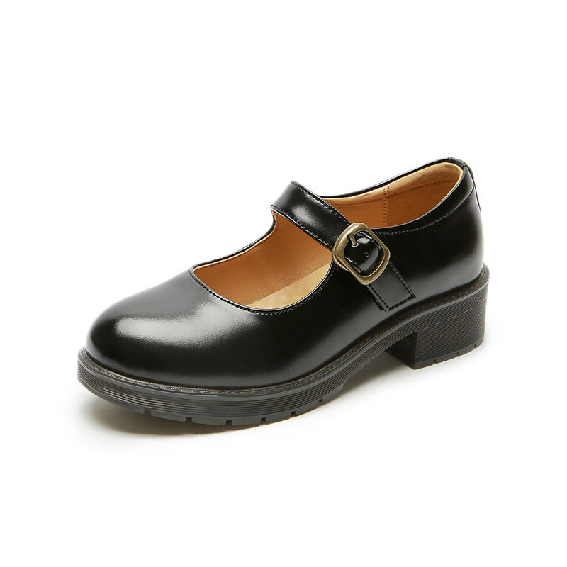 Mary Janes Schuhe, klobige Uniform-Abendschuhe aus Leder