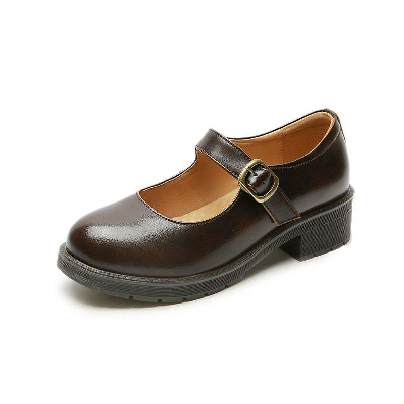Mary Janes Schuhe, klobige Uniform-Abendschuhe aus Leder